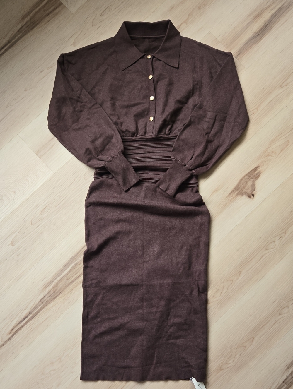 NWT Commense Cinched Waist Knit Shirt Dress, Brown, Size Medium
